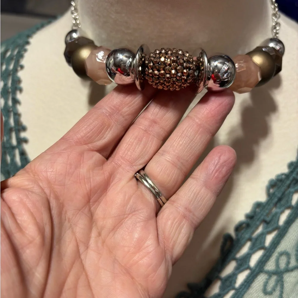 Paparazzi SilverCopper Brown Beaded Necklace 18” chain w/matching earrings